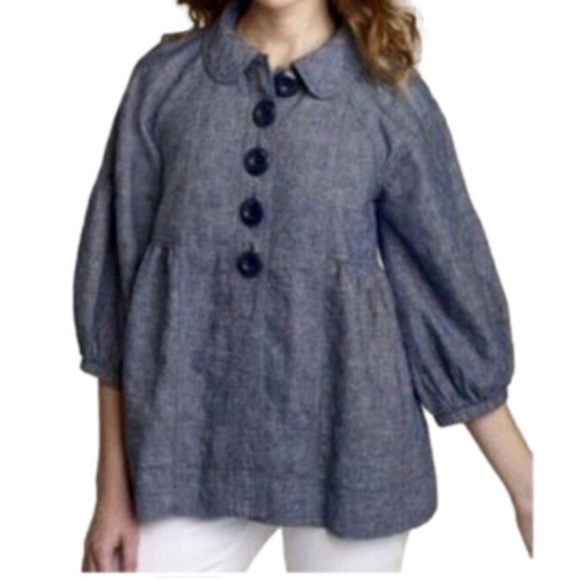 Free People Jacket Womens s Linen cotton Denim Chambray jean Oversized Balloon - Picture 1 of 9